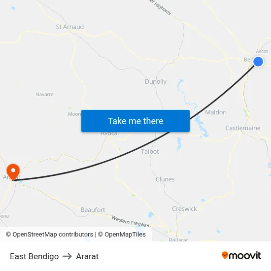 East Bendigo to Ararat map