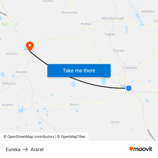 Eureka to Ararat map