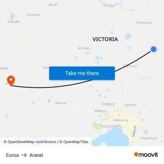 Euroa to Ararat map