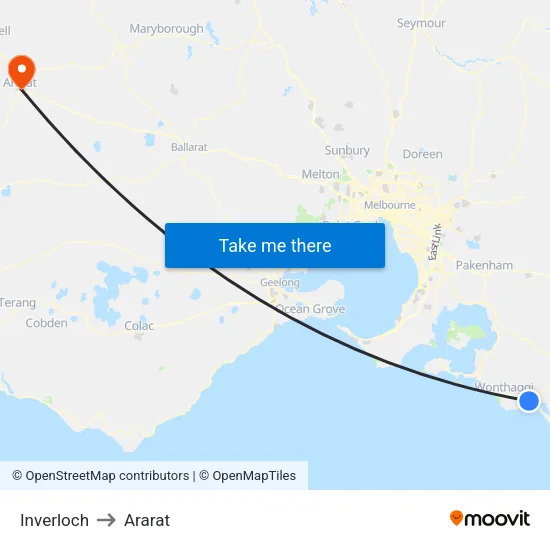 Inverloch to Ararat map