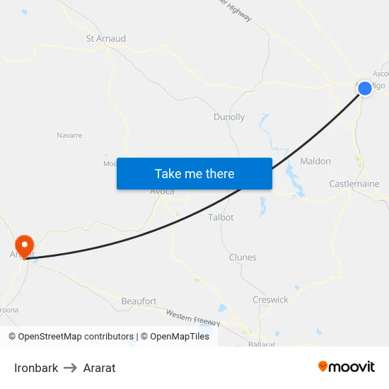Ironbark to Ararat map