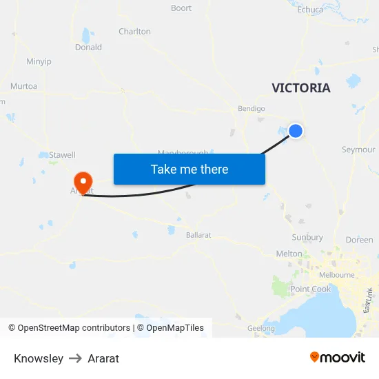 Knowsley to Ararat map