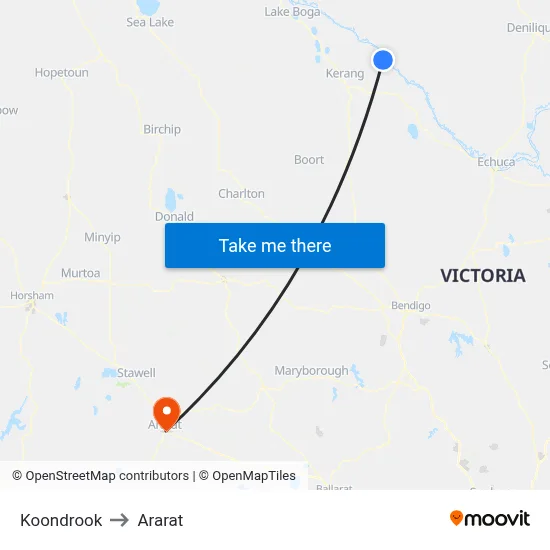 Koondrook to Ararat map