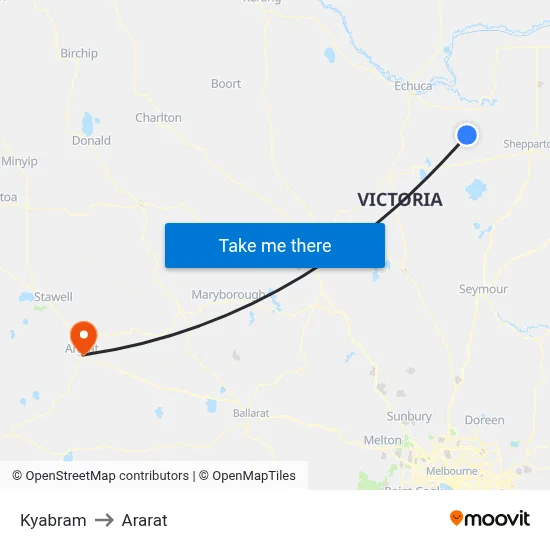 Kyabram to Ararat map