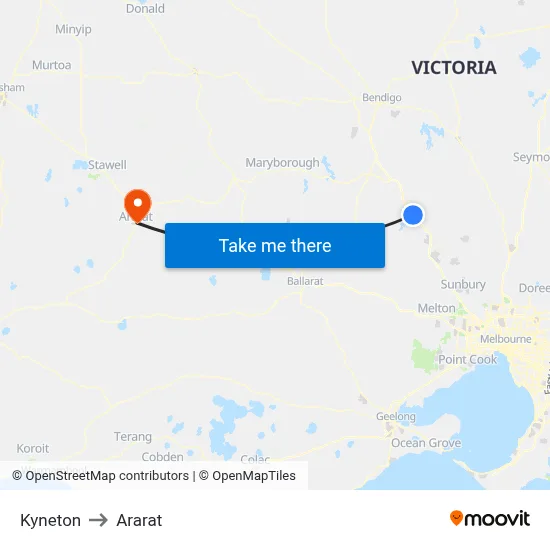 Kyneton to Ararat map