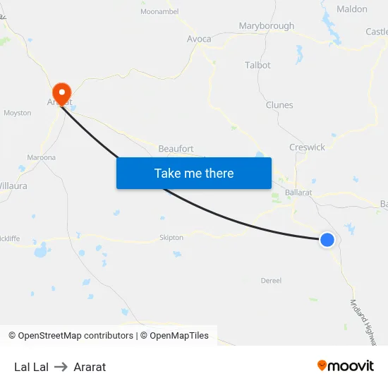 Lal Lal to Ararat map