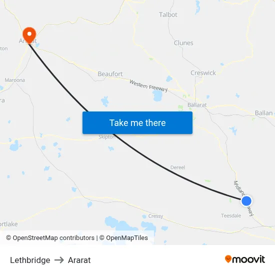 Lethbridge to Ararat map