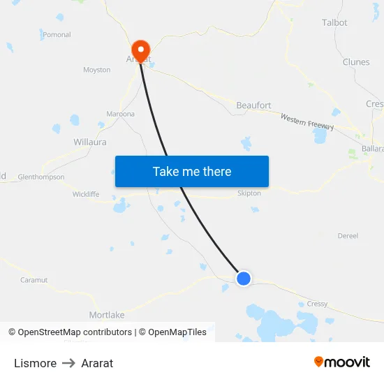 Lismore to Ararat map
