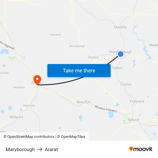Maryborough to Ararat map