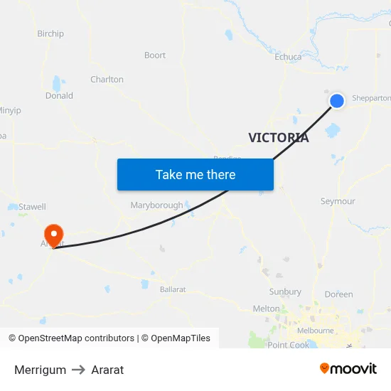 Merrigum to Ararat map