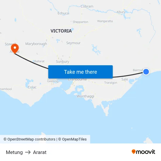 Metung to Ararat map