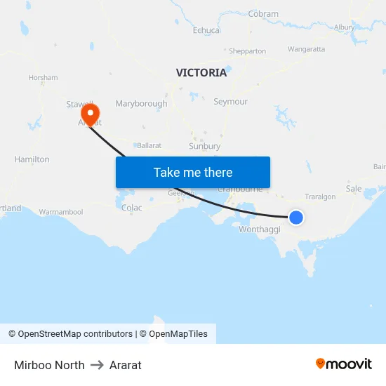 Mirboo North to Ararat map