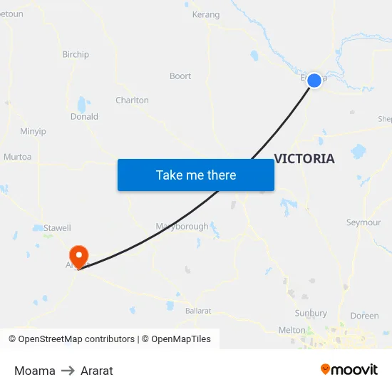 Moama to Ararat map