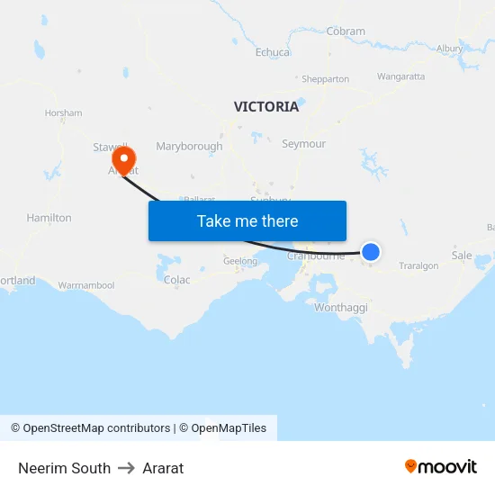 Neerim South to Ararat map