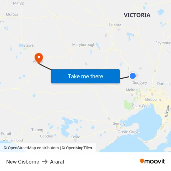 New Gisborne to Ararat map