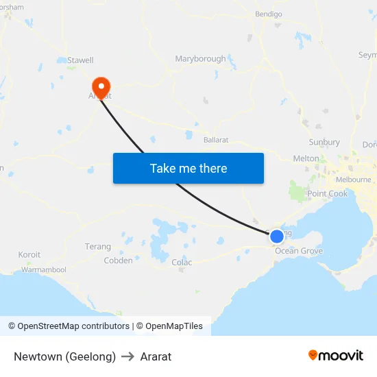 Newtown (Geelong) to Ararat map
