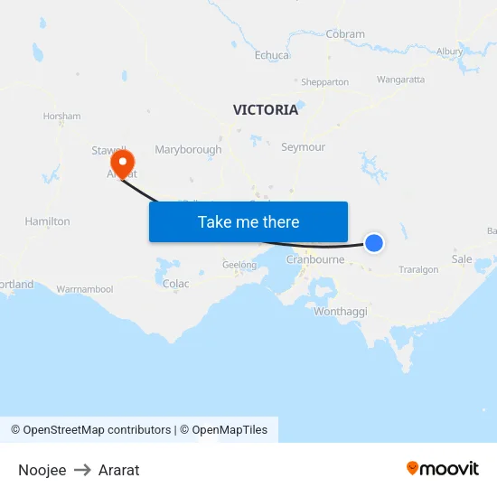 Noojee to Ararat map