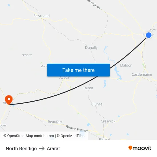 North Bendigo to Ararat map