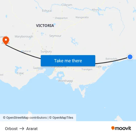 Orbost to Ararat map