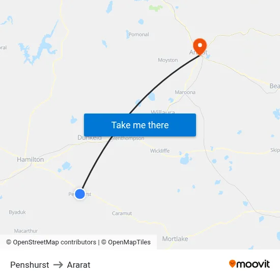 Penshurst to Ararat map