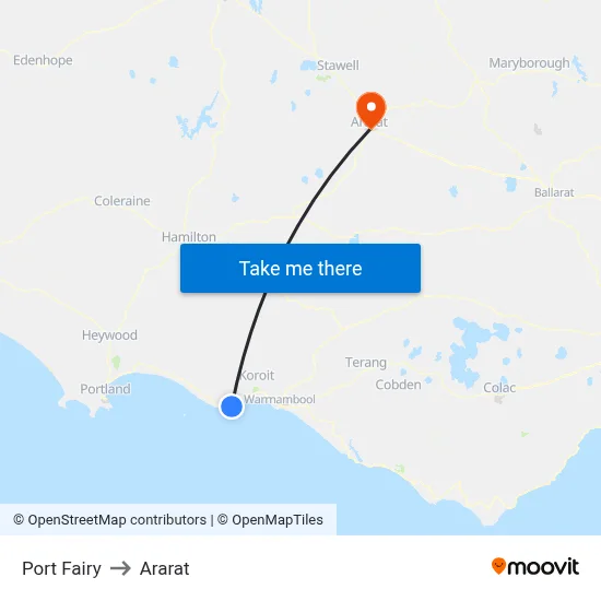 Port Fairy to Ararat map