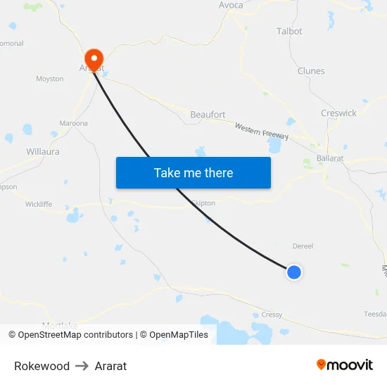 Rokewood to Ararat map