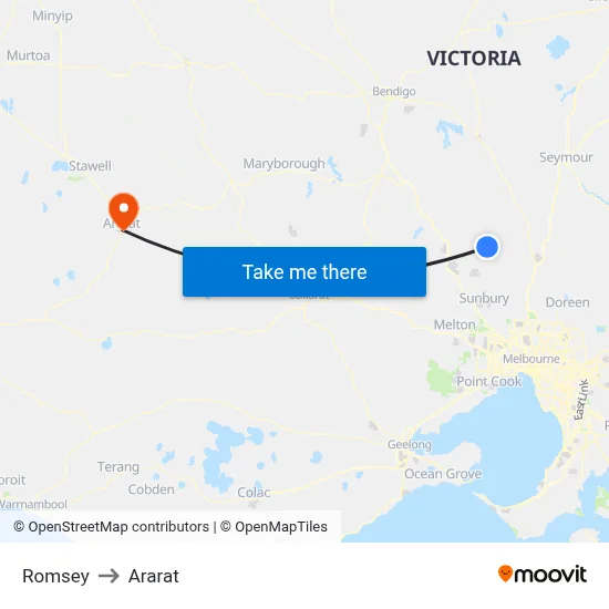 Romsey to Ararat map