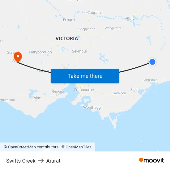 Swifts Creek to Ararat map