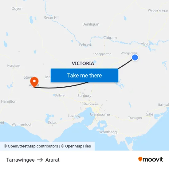 Tarrawingee to Ararat map