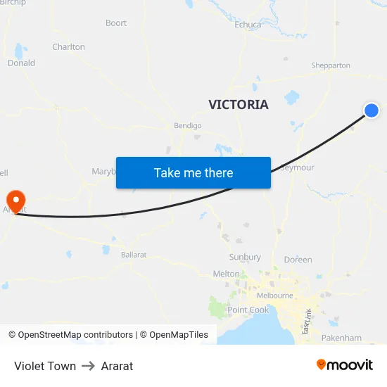 Violet Town to Ararat map