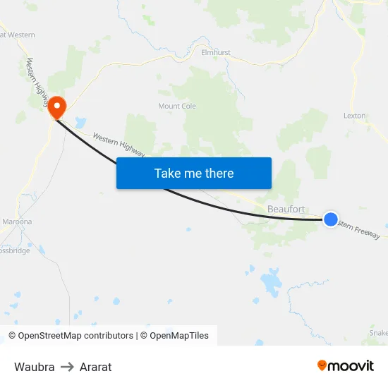 Waubra to Ararat map