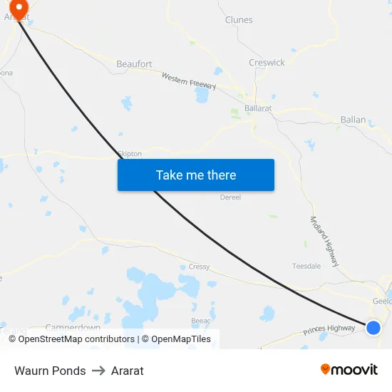 Waurn Ponds to Ararat map