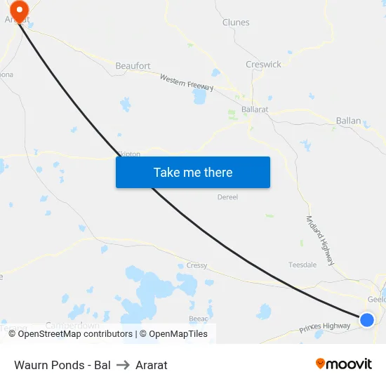 Waurn Ponds - Bal to Ararat map