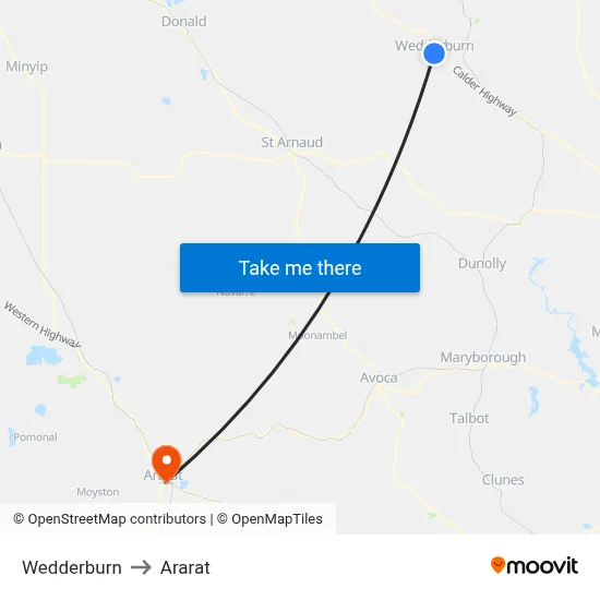 Wedderburn to Ararat map