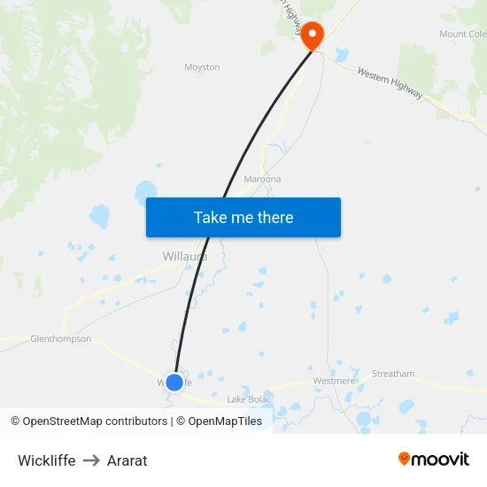 Wickliffe to Ararat map