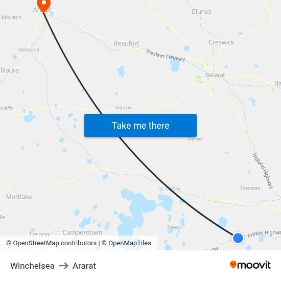 Winchelsea to Ararat map