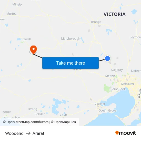 Woodend to Ararat map