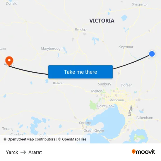 Yarck to Ararat map