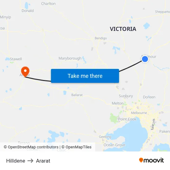 Hilldene to Ararat map
