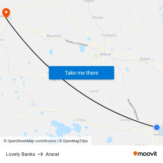 Lovely Banks to Ararat map