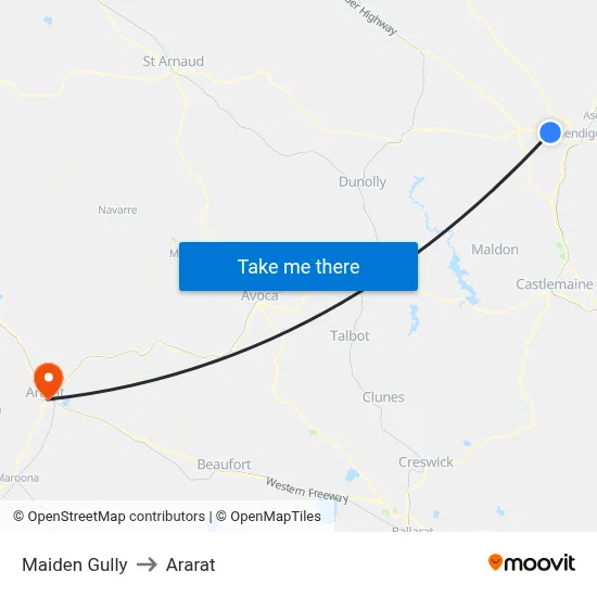 Maiden Gully to Ararat map