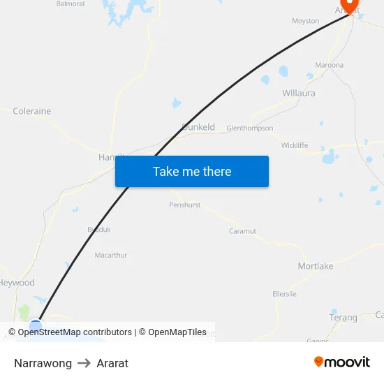 Narrawong to Ararat map