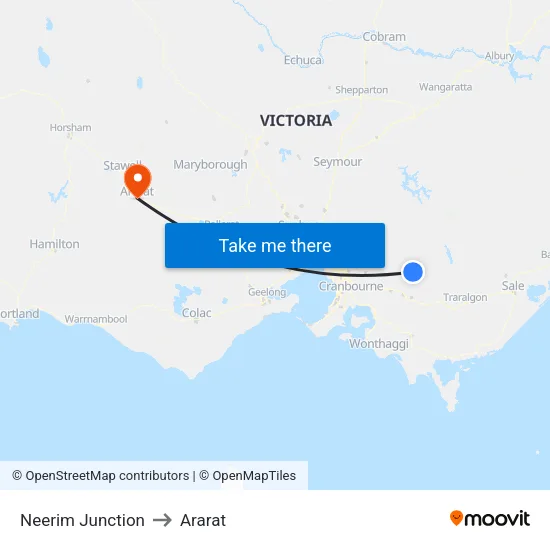 Neerim Junction to Ararat map