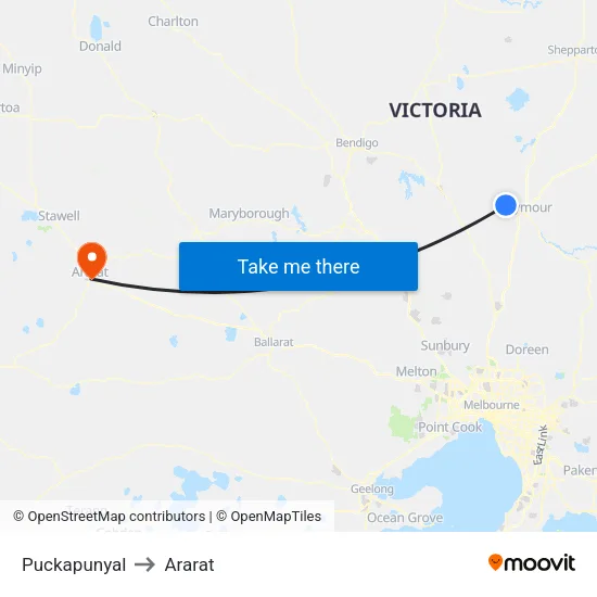 Puckapunyal to Ararat map