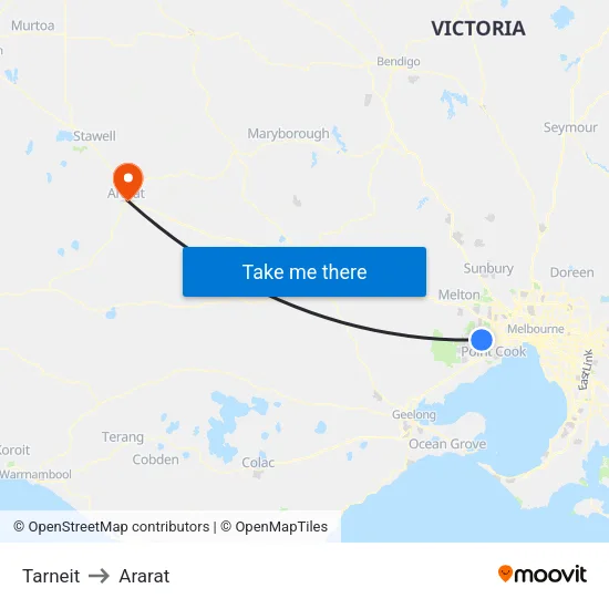 Tarneit to Ararat map