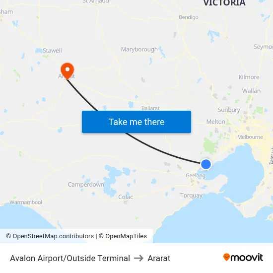 Avalon Airport/Outside Terminal to Ararat map