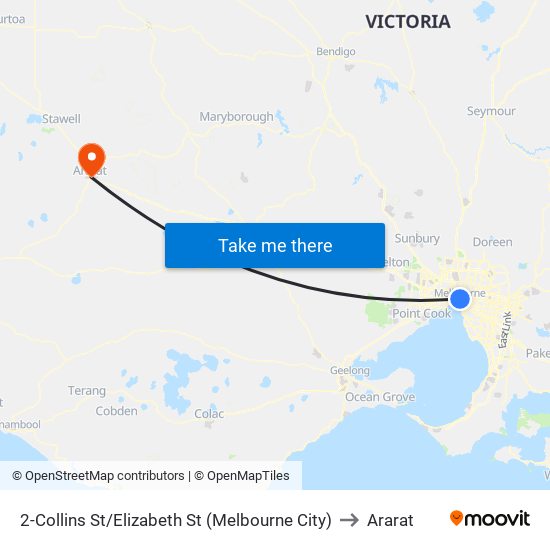 2-Collins St/Elizabeth St (Melbourne City) to Ararat map