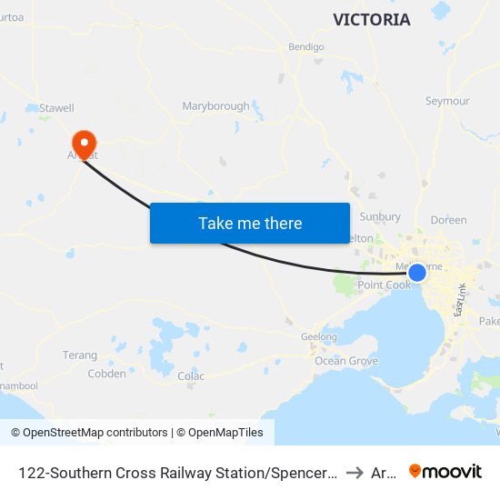 122-Southern Cross Railway Station/Spencer St (Melbourne City) to Ararat map