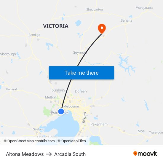 Altona Meadows to Arcadia South map