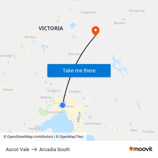 Ascot Vale to Arcadia South map